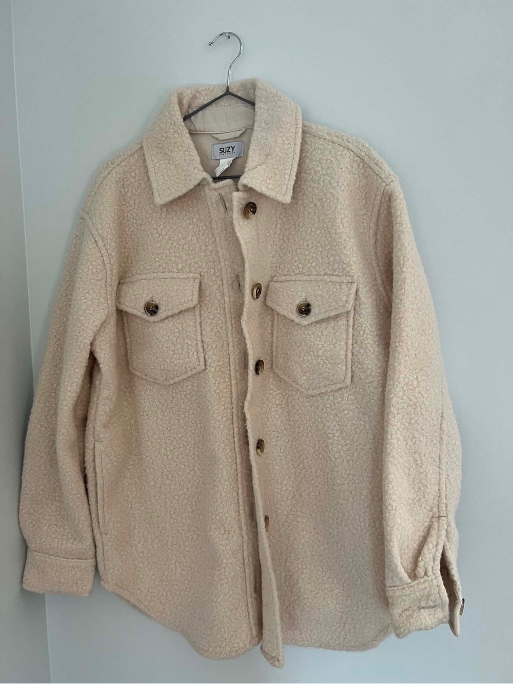 Suzy Shier Cream Sherpa Shacket Jacket